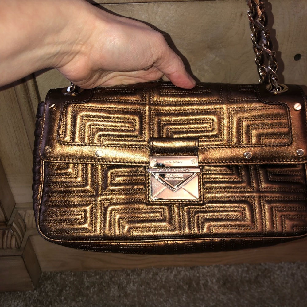 Versace bronze metallic purse with adjustable chain. Retail pod $2200